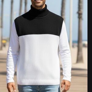 New Worth Men's Black and White Turtleneck Sweater